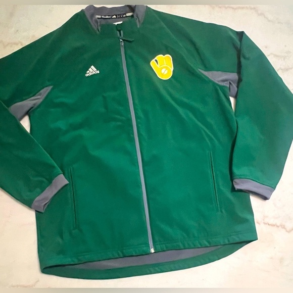 adidas Other - Men’s Adidas MLB Milwaukee Brewers Full Zip Fleece Lined Green Jacket Size L